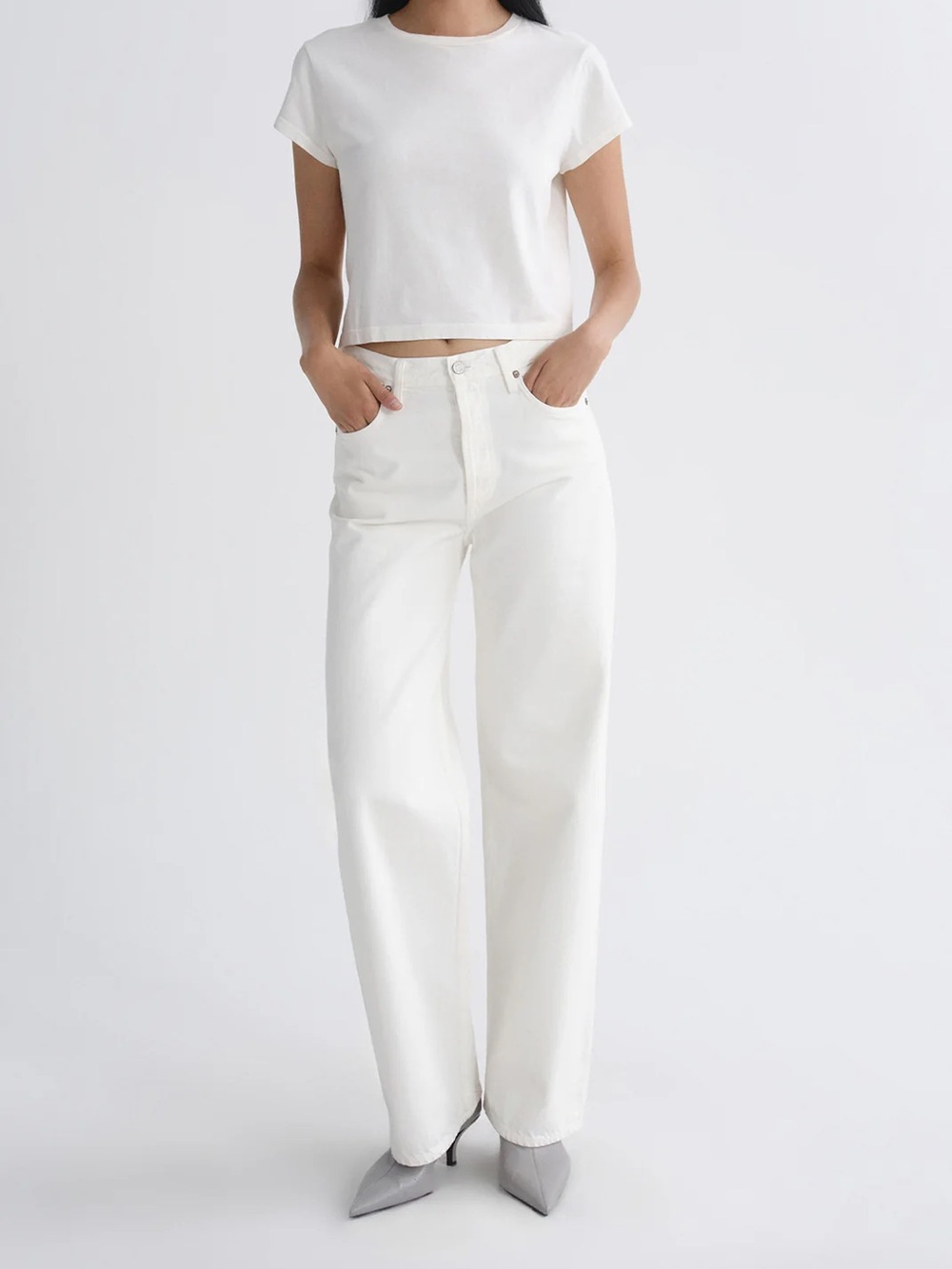 AGOLDE REn Jeans 32” Classic High-Rise Wide-Leg Jeans in White FORTUNE COOKIE - Picture 2 of 11